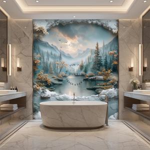 Papel Tapiz 3D en Relieve con Diseño <span class=keywords><strong>de</strong></span> Paisaje Fantástico Impermeable para Decoración <span class=keywords><strong>de</strong></span> Paredes del Hogar, <span class=keywords><strong>Ventanas</strong></span>, Rocas, Cielo, Montañas, Bosque y Río - Product Image 2