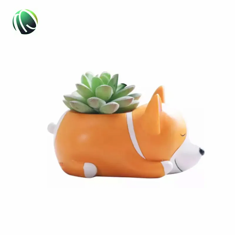 Yeni tasarım sevimli hayvan evcil köpekler Corgi Husky Pug oyuncak etli bitkiler ekici uyku köpek Mini reçine çiçek saksıları