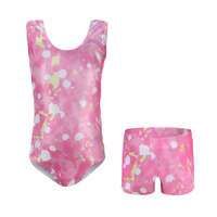 Combinaison de justaucorps de gymnastique assortie pour filles personnalisées vêtements d'entraînement de danse de ballet justaucorps de gymnastique à impression sans manches pour enfants avec short