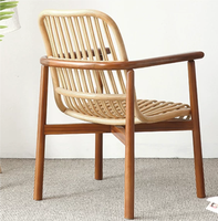 Chaise de salle à manger moderne et minimaliste en agate, rotin et teck pour salon et balcon