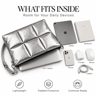 Sac pour ordinateur portable matelassé en tissu métallisé personnalisé 14 pouces, sacoche d'épaule bandoulière avec sangle réglable