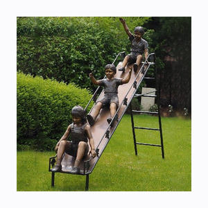 Decoración de jardín tallada a mano hermoso niño niña arte artesanal y fundición latón animal perro escultura al aire libre bronce niños estatua - Product Image 2