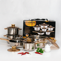 Meilleures ventes - Ensemble de casseroles en acier inoxydable de style européen, 12 pièces, poignées dorées, ustensiles de cuisine