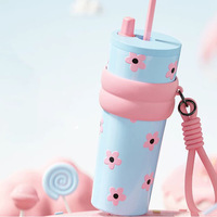 Cadeau de la Saint-Valentin, vente flash, tasse isotherme en acier inoxydable 316, tasse à café portable avec paille géante, brise-glace, tasse à eau pour voiture