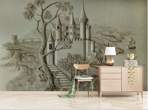 Murale murale en relief stéréo européen en or avec château en relief - Product Image 5