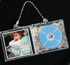 Chaveiro com chaveiro em miniatura para presente musical 2024, capa pequena com foto, álbum de acrílico personalizado uv nfc, porta-chaves com joias e cd