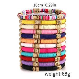 Bohemian Polymer <b>Clay</b> Beaded Elastic Bracelet <b>Set</b> Multi Layer Heart Shape Women Gift Jewelry Fashion Accessories Yiwu Origin - Product Image 5