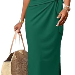 Abito Estivo da Donna Casual <span class=keywords><strong>con</strong></span> Vita Impero, Antistatico, <span class=keywords><strong>con</strong></span> Laccetti, Maniche Corte, <span class=keywords><strong>Spacco</strong></span> sul Collo, Extra Lungo, alla Moda - Product Image 5