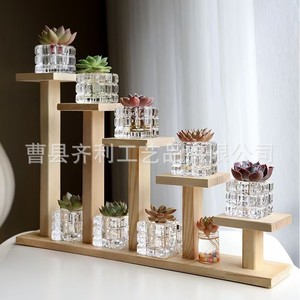 Support à plantes en bois à plusieurs niveaux pour exposition de plantes succulentes d'intérieur, étagère de rangement de bureau rectangulaire autoportante - Product Image 1