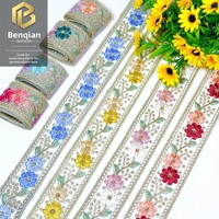 LEIXUSI 4,5 cm Dentelle à sequins brodée en maille florale de style ethnique pour vêtements d'enfants, poignets et accessoires de vêtements victoriens