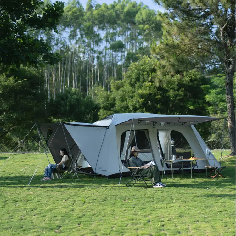 Vidalido 2 Kamer 1 Woonkamer Luxe Waterdichte Familie Wandelen Anti-Uv Strand Tent Buis Opvouwbare Camping Outdoor Tent