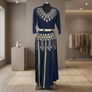 Abaya de color azul con bordado y trabajo de cuentas Bambú ecológico o mangas de algodón orgánico Ropa de tela hermoso vestido - Product Image 3