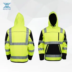 Gran oferta LX, Sudadera con capucha reflectante de seguridad de alta visibilidad, abrigo de trabajo de seguridad de alta visibilidad con tiras reflectantes