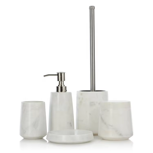 Juego <span class=keywords><strong>de</strong></span> baño <span class=keywords><strong>de</strong></span> mármol blanco natural elegante y moderno, accesorios <span class=keywords><strong>de</strong></span> poliresina, <span class=keywords><strong>dispensador</strong></span> <span class=keywords><strong>de</strong></span> jabón <span class=keywords><strong>de</strong></span> piedra natural para el hogar, hoteles, restaurantes - Product Image 5
