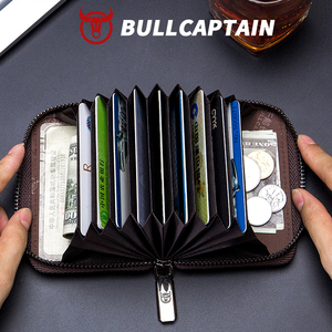BULLCAPTAIN RFID Multiple <b>Card</b> Slot Zipper Full Grain Leather <b>Card</b> Cover Case Genuine Leather Passport <b>Holder</b> Wallet <b>Card</b> <b>Holder</b> - Product Image 1