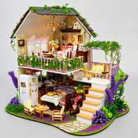 Kit de maison miniature DIY Minihaven, Cottage aux fleurs violettes, boîte de maison de poupée à 2 étages, artisanat pour adultes