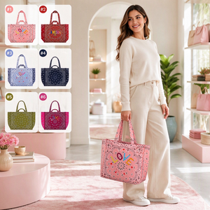 <span class=keywords><strong>Borsa</strong></span> Tote Trapuntata Paisley con Ricamo Colorato a Lettere, <span class=keywords><strong>Borsa</strong></span> a Spalla Reversibile in Cotone Stampato per Spiaggia e Shopping - Product Image 3