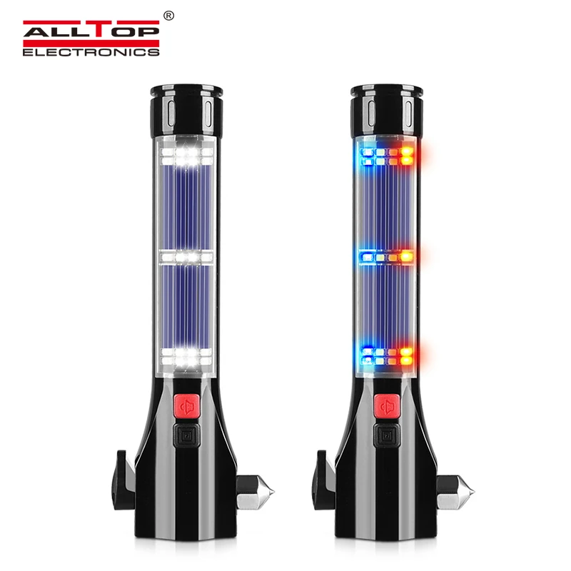 Алюминиевый Перезаряжаемый Фонарик ALLTOP 8 Вт на солнечной батарее со стеклянным молотком, резак для ремня безопасности