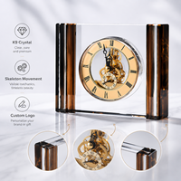 Horloge de table mécanique en cristal K9 transparent de 15 cm, gravée à la main avec logo personnalisé, coffret cadeau sécurisé pour la décoration de la maison, souvenirs