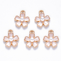 Pandahall 100 Pcs Breloques Fantaisie Perle Fleur Alliage Plaqué Or Clair Émail Pendentifs