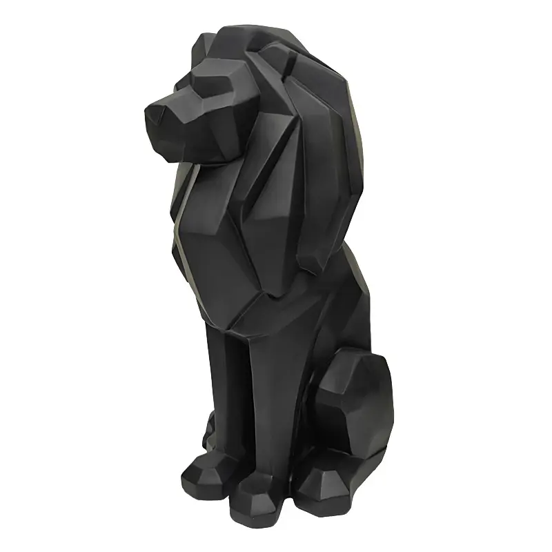 Wholesale Geometric Lion Statue Resin Ornament Resin Black Lion Sculpture For Home Desk Decoration