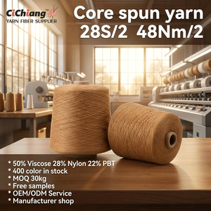 Fil fantaisie mélangé à haute élasticité avec âme colorée, 50% Viscose, 28% Nylon, Cachemire, 22% Filament PBT, 28s/2, Usine textile Chine - Product Image 1