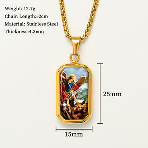 GIVELUCK Христианский Религиозный Святой Майкл Архангел Амулет ожерелье из нержавеющей стали 18K позолоченный кулон - Product Image 2