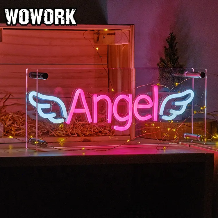 2024 WoWork Logotipo de publicidade personalizado Vitrine de loja LED Acrílico Neon Sign caixa de tubo de neon flexível para decoração de casa