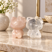 Figurine d'animal en pierre polie KT Cat, sculpture en cristal multi-matériaux, décoration de bureau mignonne, cadeau pour collection