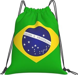 Sac à cordon de sport de gym, sac à collation, sac à dos à cordon, logo du drapeau du Brésil, patriotique, très bien noté, pour femmes et hommes - Product Image 1