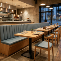 Meubles de restaurant industriels modernes, banquette en bois massif, canapé, table à manger, chaises, banquette double face pour l'hôtellerie