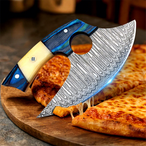 Handmade DIY OEM Damascus Steel Ulu <b>Knife</b> with Pakka Wood & Camel <b>Bone</b> <b>Handle</b> for Kitchen Chopping Slicing Dicing - Product Image 3