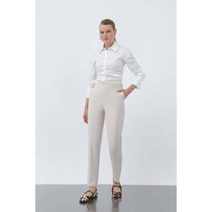 Puane Women's Modern Carrot Cut Tapered Leg <b>Trousers</b> for Daily and Office Wear - Stylish Beige Casual Pants - Product Image 1
