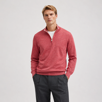 Pull d'hiver pour homme personnalisé OEM, col montant zippé, anti-plis, en maille fine mélangée rouge rosé, manches longues, style luxe discret