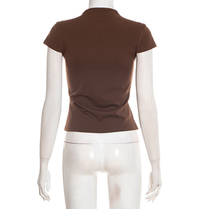 Viviblook C26TP007 Nouveaux hauts d'été décontractés à manches courtes et découpes pour femmes - Product Image 3