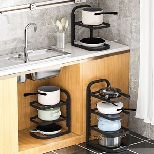 Scaffale porta pentole e padelle in <span class=keywords><strong>acciaio</strong></span> Amz regolabile a 2/3/4 livelli, salvaspazio per armadietti, organizer sottolavello per utensili da <span class=keywords><strong>cucina</strong></span> - Product Image 1