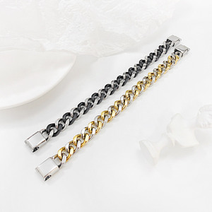 สร้อยข้อมือสแตนเลสสตีลแบบ Cuban Link ดีไซน์ใหม่ทันสมัย สีเงิน-ทอง สองสี สำหรับผู้ชาย |   ปาร์ตี้เพลนบัคเคิล - Product Image 3