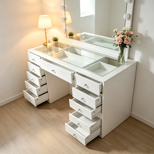 Coiffeuse avec éclairage, coiffeuse avec multiprise, ensemble de coiffeuse avec grands tiroirs, miroir de coiffeuse, blanc - Product Image 6