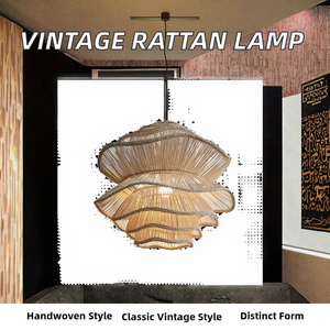 Modern Art Design <b>Vintage</b> Kitchen Light Handwoven Rattan Pendant <b>Lamp</b> Iron Frame Energy Saving 3500K Warm White Global Lighting - Product Image 2