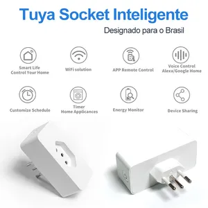 Tuya langsung dari pabrik aplikasi kehidupan pintar kontrol penggunaan rumah soket Cerdas standar Brasil steker pintar dengan konektivitas WiFi