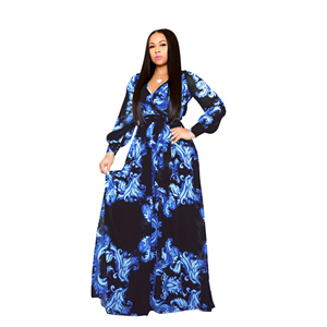 Abiti Lunghi Floreali da Donna Taglie Forti con <span class=keywords><strong>Maniche</strong></span> <span class=keywords><strong>Lunghe</strong></span> - Product Image 1