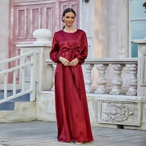 Loriya Abaya produttore di abbigliamento islamico abiti da donna in <span class=keywords><strong>raso</strong></span> tinta unita Maxi <span class=keywords><strong>abito</strong></span> <span class=keywords><strong>lungo</strong></span> Abaya donna <span class=keywords><strong>abito</strong></span> musulmano con cintura - Product Image 2