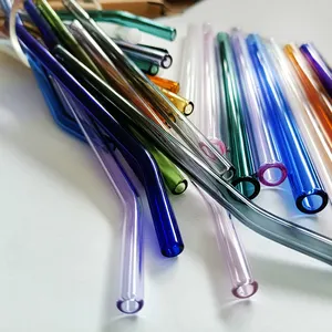 Hot Products Recyclable Straw Supermarket 10 Mm Straight Bent Glass Straws Eco-friendly Glass Drinking Straws