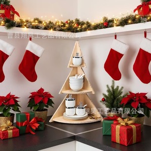 Wooden Christmas <b>Tree</b> Storage Rack 3 Tier Solid Wood <b>Standing</b> Display Shelf For Home Decoration Christmas Gift Storage - Product Image 2