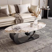 Table basse ovale en métal et pierre, style italien de luxe léger, pour salon et petit appartement, design haut de gamme et épuré, collection 2026