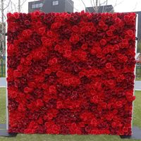 Nouvelle conception de panneau mural en fleurs artificielles en soie rouge en forme de rose 3D, décoration de fond de mariage pour la photographie