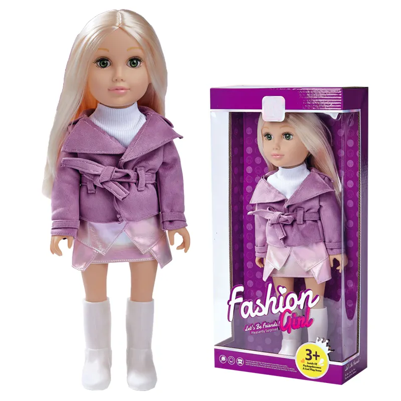 Yeni varış 18 inç moda kız oyuncak silikon yumuşak amerikan kız moda bebek çeşitli saç giysileri ile