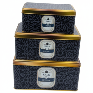 Rectangular Metal <b>Storage</b> <b>Box</b> Set – 260x170x125 mm - 245x145x100 mm- 193x117x88 mm ( Set of 3 ) gold geometric pattern <b>black</b> - Product Image 2