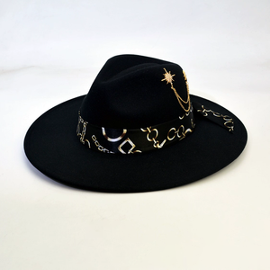 Chapeau rétro vintage noir Fedora rigide à larges bords hommes femmes chapeau 100% chapeau en feutre de laine, chapeaux <span class=keywords><strong>Borsalino</strong></span> faits à la main brûlés en détresse - Product Image 1