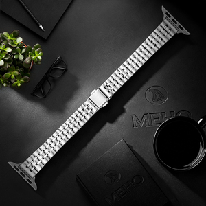 Bracelet de montre en titane pour smartwatch, fermoir à double bouton pliable, bracelet à maillons argentés, respirant, élastique, accessoire de mode - Product Image 1